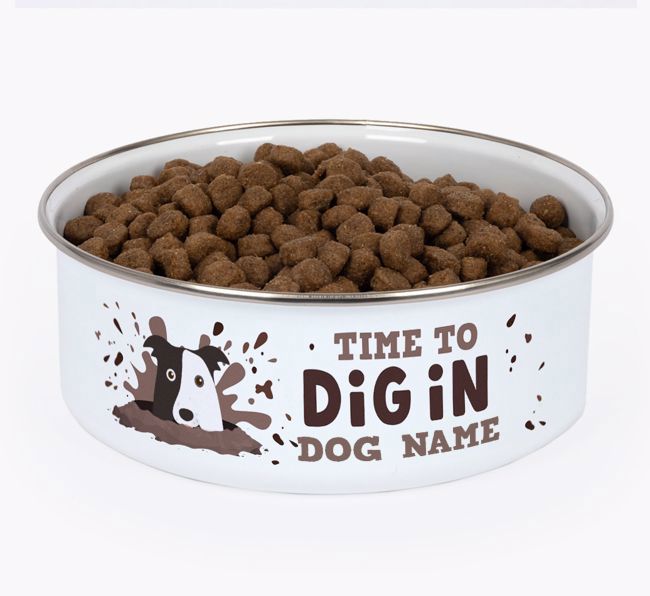 Time To Dig In: Personalised {breedFullName} Enamel Dog Bowl